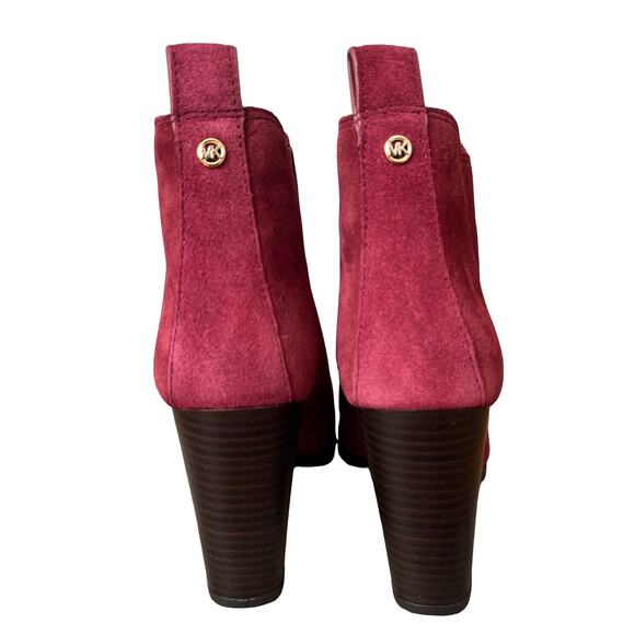 Michael Kors Evaline Suede Leather Block Heel Boots‎ Size 6 Mulberry Red NEW - Picture 7 of 13